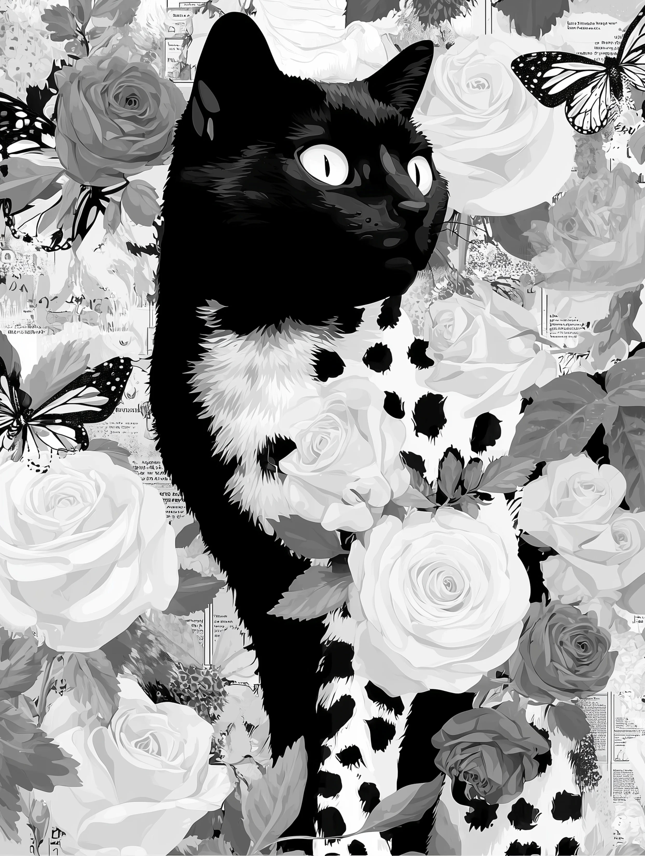 Free printable black cat coloring page for adults featuring black cat with a white chest